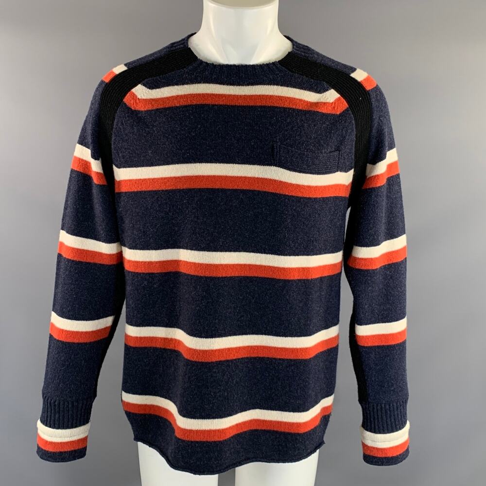 SACAI AW2016 Size M Blue White & Orange Stripe Wool Knit Pullover